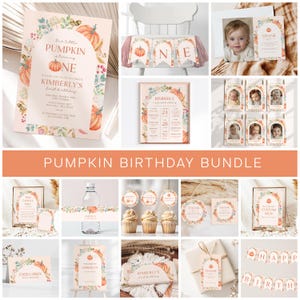 Pumpkin First Birthday Decorations Bundle: Girl 1st Birthday (Digital Download)