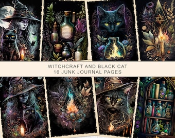 Witchcraft Black Cat Junk Journal Kit: Magical Printable Pages (Digital Download)