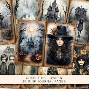 Halloween Junk Journal Kit, Creepy Junk Journal Pages, Mystic Junk Journal Printable Paper, Digital Collage Sheet