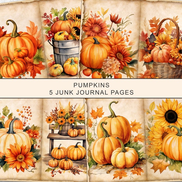 Pumpkins Junk Journal Page imprimable, Autumn Pumpkins Junk Journal Kit, Junk Journal Paper Digital Collage Sheet, Téléchargement instantané