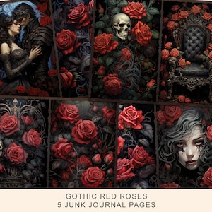 Gothic rote Rosen Junk Journal Seiten, Vintage rote Rosen Junk Journal Kit, Junk Journal Papier, digitale Collage Sheet, Instant Download