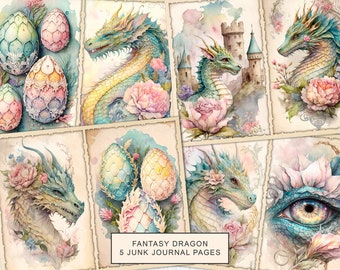 Fantasy Dragon Junk Journal Kit: Printable Collage Pages (Digital Download)