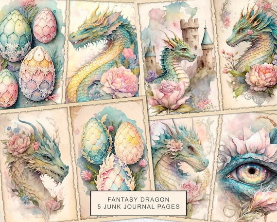 Fantasy Dragon Junk Journal Kit: Printable Collage Pages (Digital Download)