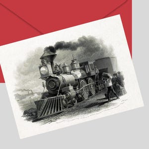 Tarjeta de felicitación de tren de vapor vintage, tarjeta imprimible de cumpleaños para hombre, tarjeta de felicitación en blanco de 7x5, descarga digital