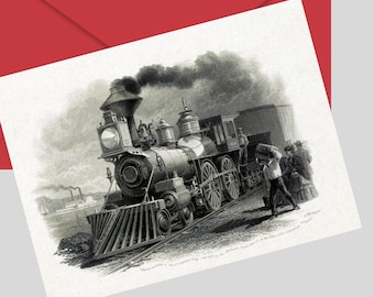 Vintage wenskaart stoomtrein: afdrukbare verjaardagskaart (digitale download)