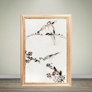 Lámina de aves de Hokusai: Arte japonés vintage, decoración de pared Japandi (descarga digital)