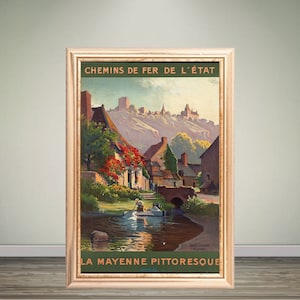 Vintage La Mayenne Pittoresque Travel Poster, Digital Travel Wall Art Home Decor, Instant Download, Gift For Traveler French River Wall Art