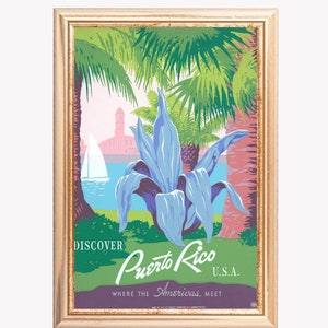 Vintage Puerto Rico Travel Poster, Instant Download, Art Deco Decor, Retro Wall Art, Puerto Rico Digital Travel Art, Gift For Avid Traveler