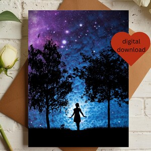 Tarjeta de felicitación "Noche Estrellada Mágica", imprimible, para cumpleaños, para que te mejores, tarjeta de felicitación A4, tamaño carta (EE. UU.), en blanco, 5x7, descarga digital.