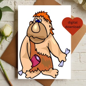 Tarjeta de felicitación infantil "Hombre de la Edad de Piedra", imprimible, para cumpleaños infantil, tamaño A4, tamaño carta (EE. UU.), en blanco, 5 x 7, descarga digital.