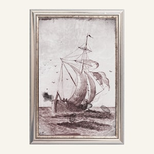 Vintage Sailing Ship Print: Black and White Nautical Wall Art (Digital Download)