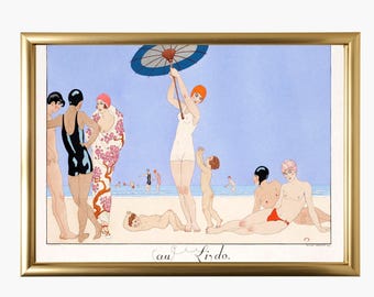 George Barbier Print Au Lido | 1920s Art Deco Beach Fashion Wall Art (Digital Download)