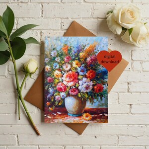 Carte imprimable, composition florale de carte de voeux, carte d'anniversaire de maman, carte de fleurs vierges de lettre américaine A4 de félicitations, téléchargement numérique de 5 x 7