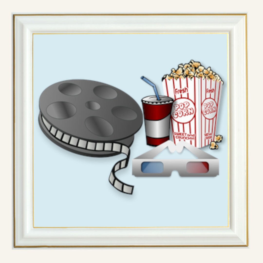 Movie Reel Popcorn 3D Glasses Digital Poster Art for Theater Etsy
