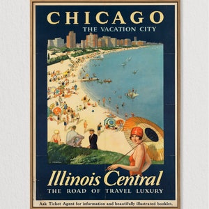 Cartel de viaje vintage de Chicago, decoración Art Déco de descarga instantánea, arte de pared retro, arte de viaje digital de Chicago Illinois, regalo para los habitantes de Chicago