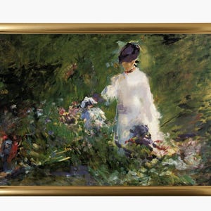Vintage Painting Young Woman in Garden Digital Download, Vintage Wall Art, Printable Vintage Garden Art, INSTANT DOWNLOAD Home Wall Poster