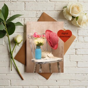 Cartão de felicitações em branco para impressão 5x7, cartão "Pensando em você", cartão para animar o melhor amigo, chique e elegante, cartão e envelope para DOWNLOAD DIGITAL