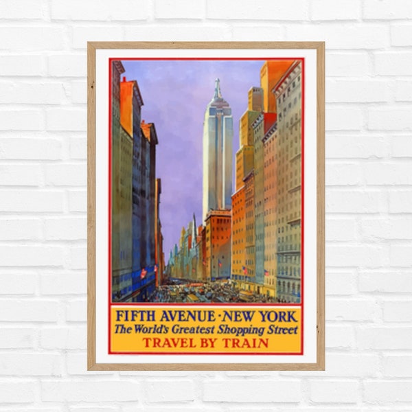 Fifth Avenue New York Worlds Greatest Street, Vintage Cityscape Poster, Instant Download Travel Art Prints, Travel Wall Decor, Travel Gifts