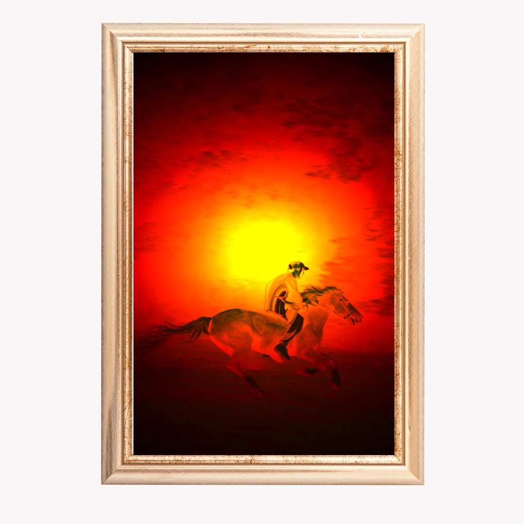 Cowboy Sunset Art Print: Silhouette Horse Rider Wall Decor (digital ...