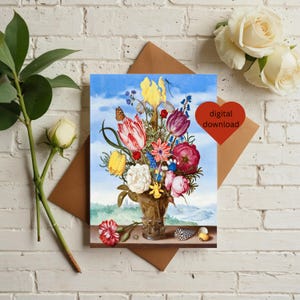 Tarjeta imprimible, tarjeta de felicitación con arreglo floral, tarjeta de cumpleaños para mamá, felicitaciones, tamaño carta (A4), tarjeta floral en blanco (5x7), descarga digital