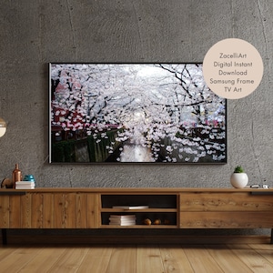 Samsung Frame TV Art White Cherry Blossoms, Digital TV Download, Summer Artwork for Living Room, Turning TV into Work of Art with Pictures