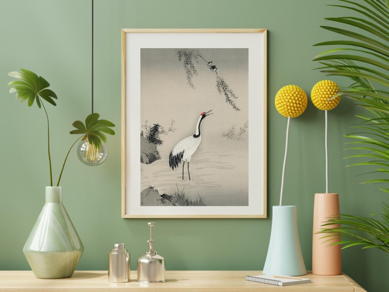 Vintage Japanese Crane Painting, Digital Print Vintage Wall Art ...
