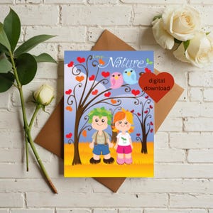 Carte de voeux pour jeune enfant carte d'anniversaire nature, félicitations A4 lettre US carte de voeux vierge 5 x 7, TÉLÉCHARGEMENT NUMÉRIQUE