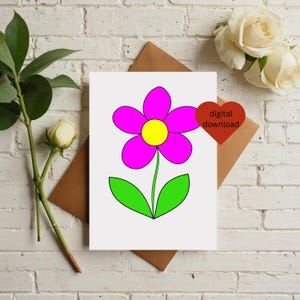 Tarjeta de felicitación de margarita rosa, tarjeta de cumpleaños infantil imprimible de margarita rosa, felicitaciones, tarjeta de felicitación en blanco tamaño A4 (5x7), descarga digital