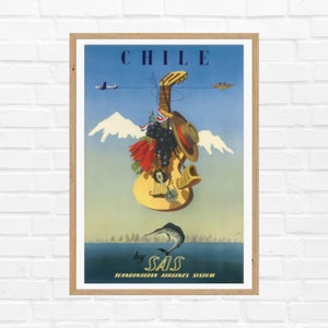 Pôster de viagem vintage do Chile, impressão digital de decoração de parede de viagem de paisagem urbana, pôster para impressão de download instantâneo, presentes de pôster de viagem da era passada