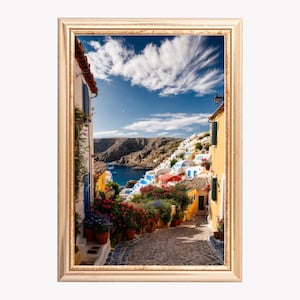 Greek Village Art Print, Digital Download, Landscape Wall Art, Printable Modern Greek Wall Decor, Living Room Wall Poster INSTANT DOWNLOAD