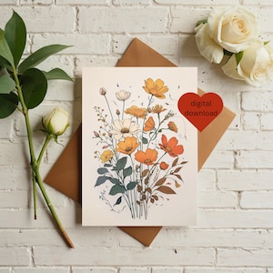 Cartão para impressão, cartão de felicitações com margaridas, cartão de aniversário floral para mãe, cartão de felicitações em branco A4 com letras dos EUA, 7x5, DOWNLOAD DIGITAL
