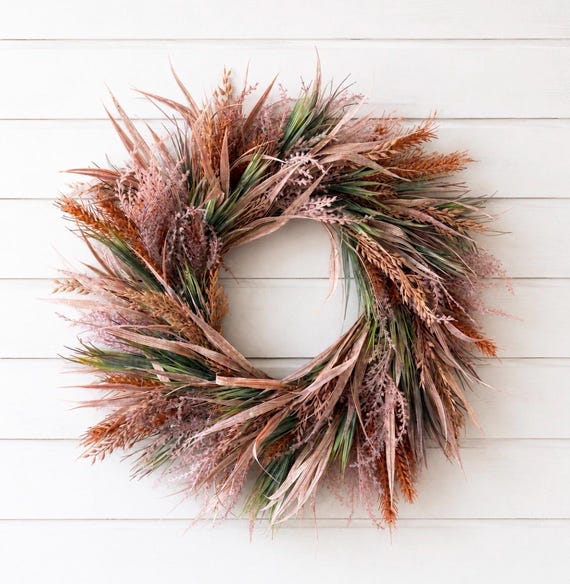 Neutral Fall Grass Wreath, Elegant Autumn Front Door Wreath, Faux Dried Grass Wreath, Farmhouse Fall Decor, Year Round Door Decor
