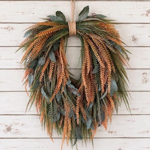 Elegant Cascading Fall Wreath, Muted Autumn Greenery Wreath, Luxury Front Door Decor, Neutral Farmhouse Autumn Wreath, Thanksgiving Decor