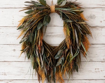 Elegant Cascading Fall Wreath, Muted Autumn Greenery Wreath, Luxury Front Door Decor, Neutral Farmhouse Autumn Wreath, Thanksgiving Decor