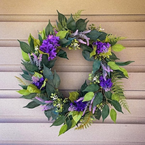 Lavender Lilac Wreath: Spring Summer Greenery, 22-Inch Front Door Decor