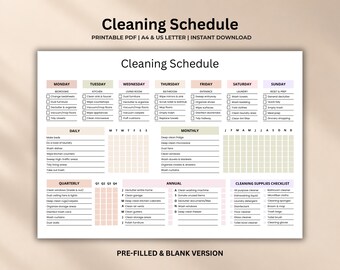 Printable Cleaning Schedule, Weekly Cleaning Planner,  ADHD Cleaning Checklist,  House Chore Chart, Instant Download