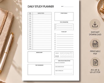 ADHD Daily Study Planner Printable, Student Planner, A4/A5/US Letter, Digital Download
