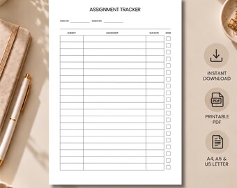 Assignment Tracker Printable, Student Homework Planner (A4/A5/US Letter)