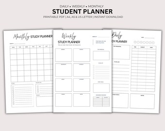 Student Planner Bundle Printable, Daily, Weekly, Monthly, A4/A5/US Letter, Student Organizer