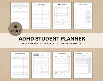ADHD Student Planner, Academic Study Organizer, Semester Goals (PDF Download)