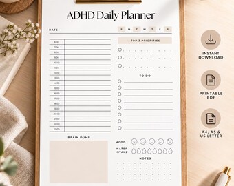 ADHD Daily Planner Printable, To-do List, A4/A5/US Letter, Digital Download