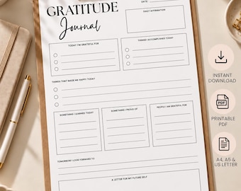 Daily Gratitude Journal Printable, Mindfulness Reflection Pages (PDF Download)
