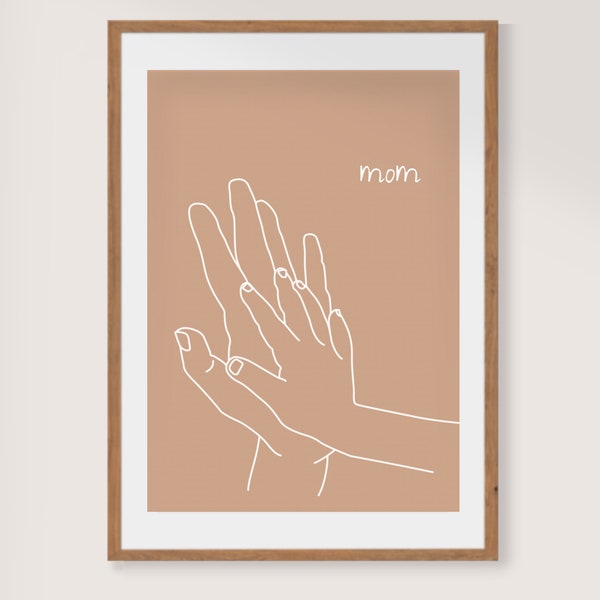 First Mother‘s Day Gift | Aesthetic Nursery Wall Art | Baby & Mother holding hands | Minimalist Boho Line Art powder pink | First-Time Mom