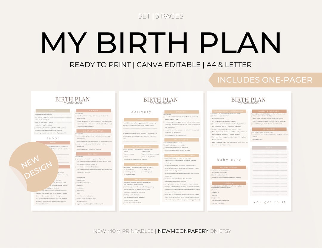 Birth Plan Template Editable Birth Plan First-time Mom Earthy ...