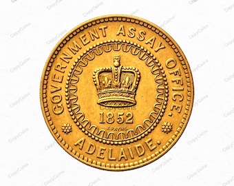 1852 Adelaide J Payne Five Pounds A Very Rare & Sought After Gold Colored Restrike Reproduction Coin
