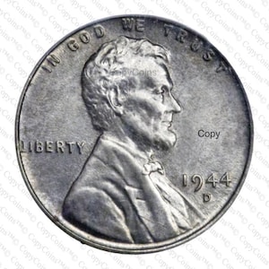 1944 D Steel (Aluminum) Lincoln Wheat One Cent Penny Rare USA COPY Coin