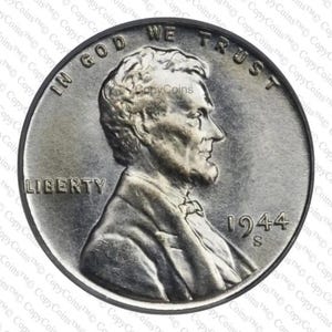 1944 S Steel (Aluminum) Lincoln Wheat One Cent Penny Rare USA Restrike Commemorative Coin
