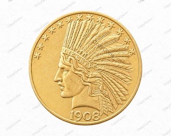 1908 Ten Dollars USA Indian Head With Moto Gold Restrike Souvenir Challenge Fantasy Commemorative Coin