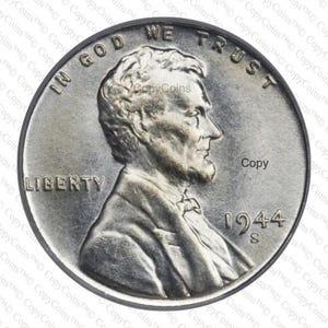 1944 S Steel (Aluminum) Lincoln Wheat One Cent Penny Rare USA COPY Coin