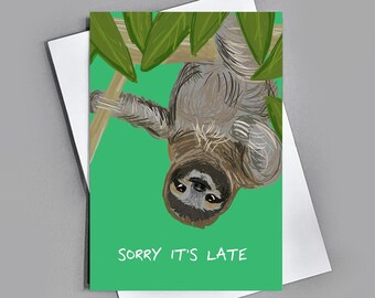 Old English Co. Geburtstagskarte „Sorry It's Late“ – Mit Faultier-Design, Innen Blanko